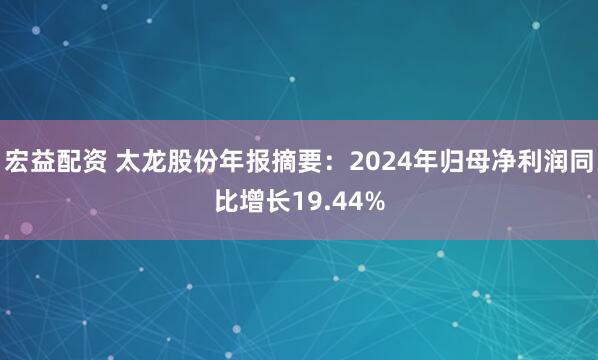 宏益配资 太龙股份年报摘要：2024年归母净利润同比增长19.44%