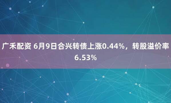 广禾配资 6月9日合兴转债上涨0.44%，转股溢价率6.53%